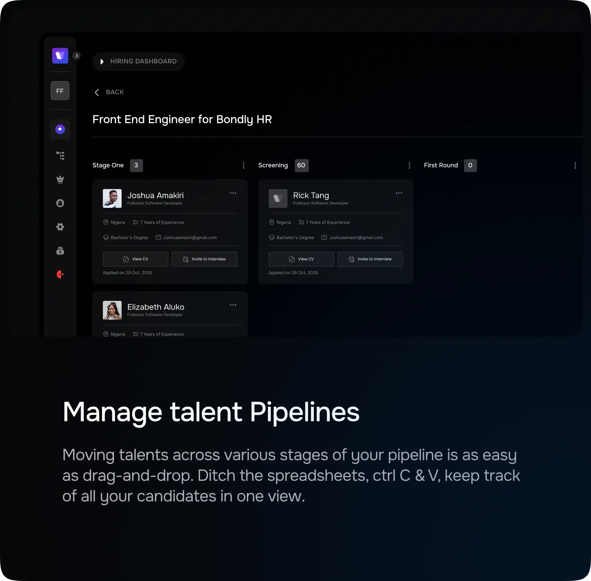 Manage talent Pipelines